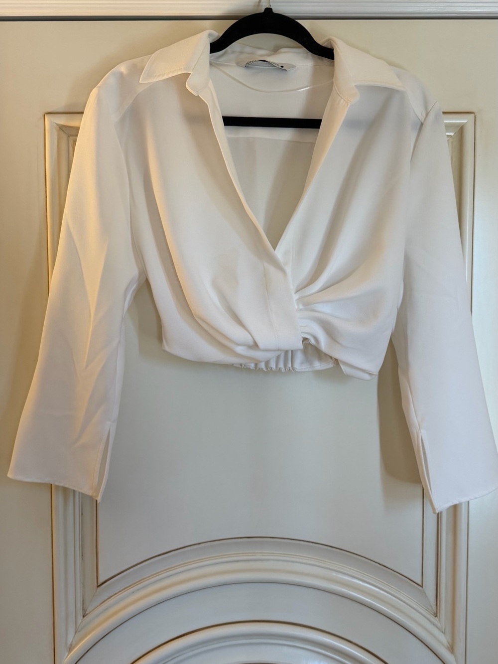 Zara White Cropped Wrap Blouse with Collar